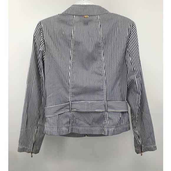 St. John Blue White Striped Stretch Zip Front Jacket M - Picture 7 of 10